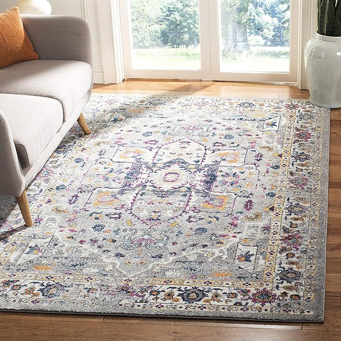 SAFAVIEH Evoke Collection 8' x 10' Grey/Grey EVK275H Oriental Medallion Distressed Non-Shedding Living Room Bedroom Dining Home Office Area Rug