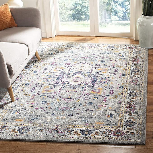 SAFAVIEH Evoke Collection 4' x 6' Grey/Grey EVK275H Oriental Medallion Distressed Non-Shedding Living Room Bedroom Accent Rug
