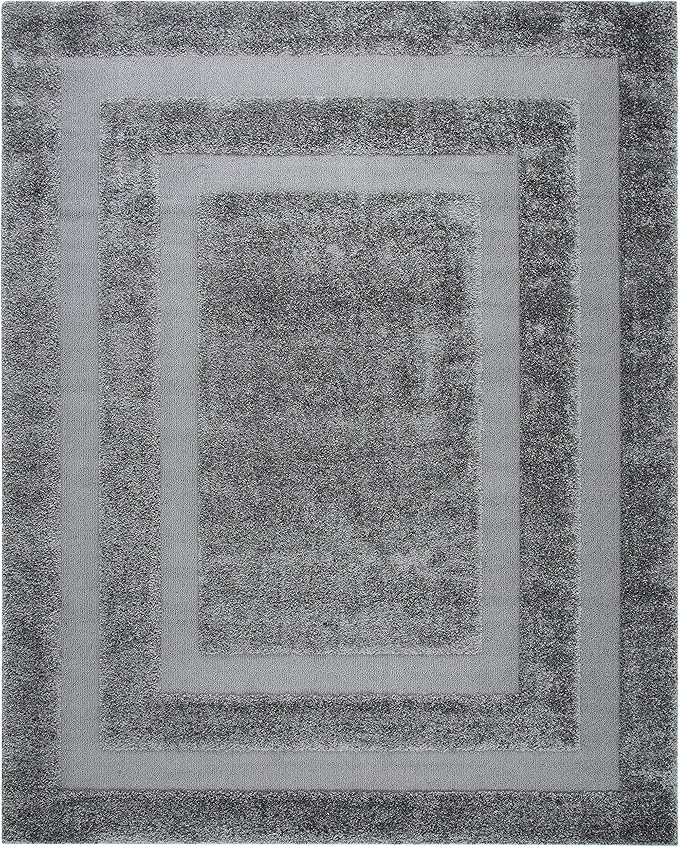 SAFAVIEH Area Rug 8x10 - Florida Shag Collection - Large - Grey & Grey, Border Design, Non-Shedding & Easy Cleaning, Plush Thick Pile, Ideal for Living Room, Bedroom, Dining Space (SG454080)