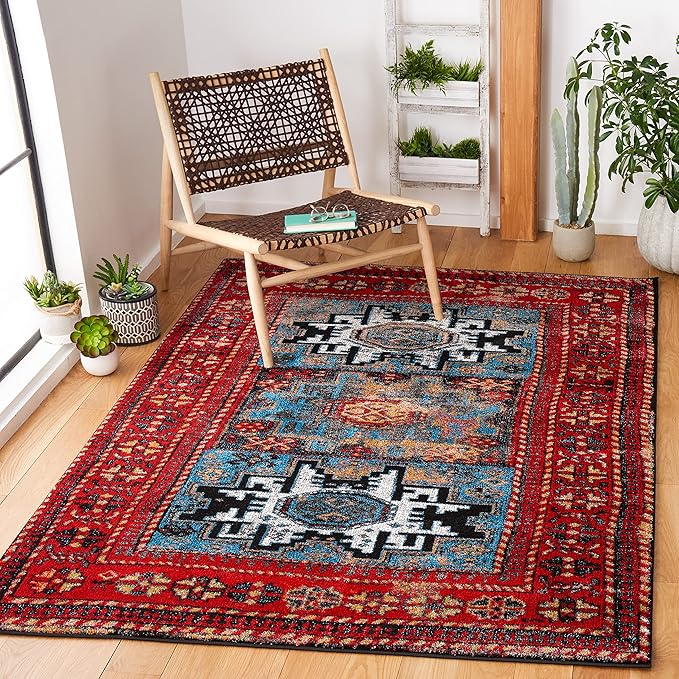 SAFAVIEH Area Rug 8x10 - Vintage Hamadan Collection - Large - Red & Light Blue, Traditional Oriental Persian Design, Non-Shedding & Easy Cleaning, Ideal for Living Room, Bedroom, Dining (VTH213Q)