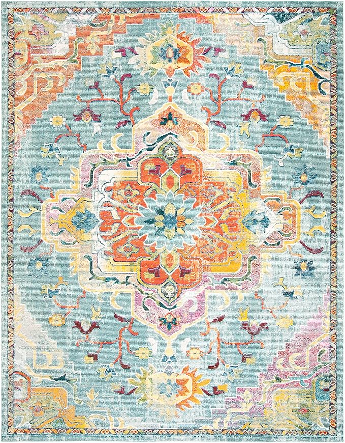 SAFAVIEH Crystal Collection X-Large Area Rug - 11' x 16', Teal & Orange, Medallion Distressed Design, Non-Shedding & Easy Care, Ideal for High Traffic Areas in Living Room, Bedroom (CRS501J)