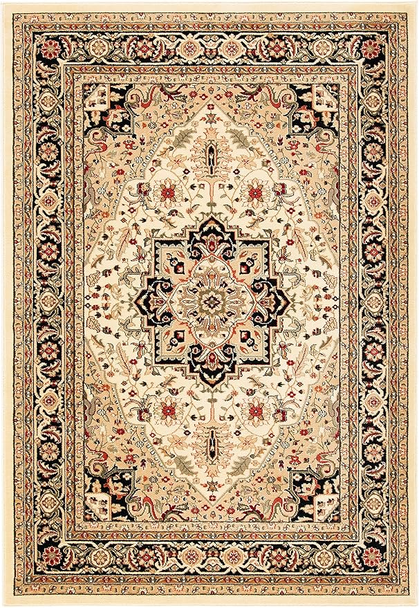 SAFAVIEH Lyndhurst Collection Area Rug - 5'3" x 7'6", Beige & Black, Traditional Oriental Design, Non-Shedding & Easy Care, Ideal for High Traffic Areas in Living Room, Bedroom (LNH330C)