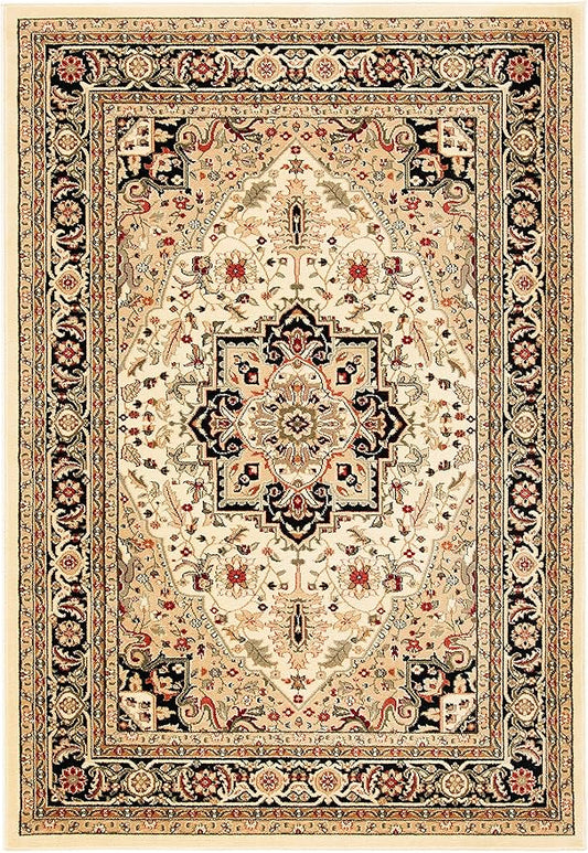 SAFAVIEH Lyndhurst Collection Area Rug - 9' x 12', Beige & Black, Traditional Oriental Design, Non-Shedding & Easy Care, Ideal for High Traffic Areas in Living Room, Bedroom (LNH330C)