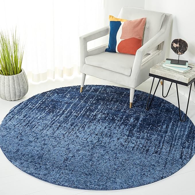 SAFAVIEH Retro Collection Area Rug - 6' Round, Light Blue & Blue, Modern Abstract Design, Non-Shedding & Easy Care, Ideal for High Traffic Areas in Living Room, Bedroom (RET2770-6065)