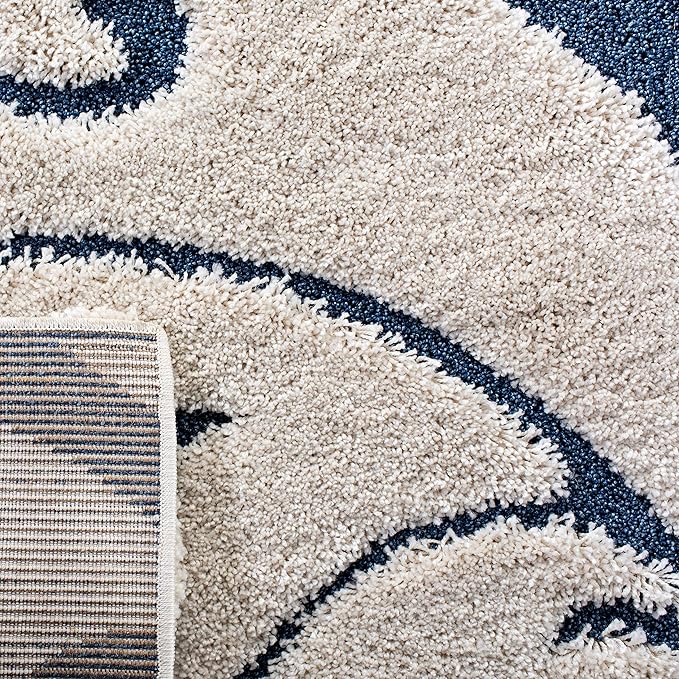 SAFAVIEH Florida Shag Collection Runner Rug - 2'3" x 11', Cream & Blue, Scroll Design, Non-Shedding & Easy to Clean, High-Low Plush Pile, Ideal for Bedroom, Foyer, Hallway (SG455-1165)