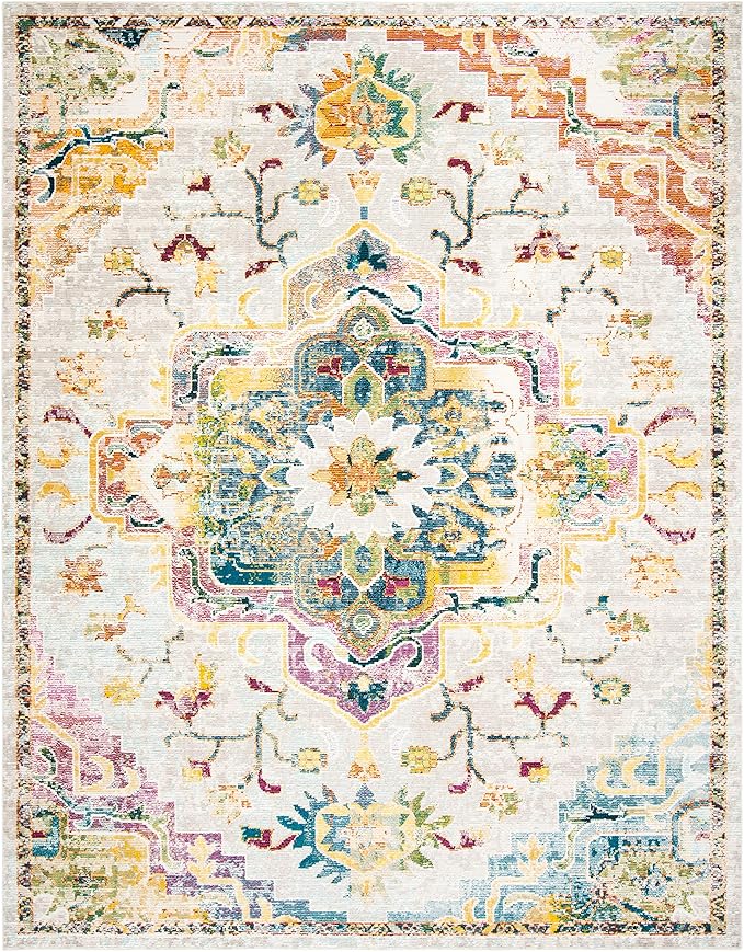 SAFAVIEH Area Rug 8x10 - Crystal Collection - Large - Light Blue & Grey, Medallion Distressed Design, Non-Shedding & Easy Cleaning, Ideal for Living Room, Bedroom, Office, Dining Space (CRS501M)