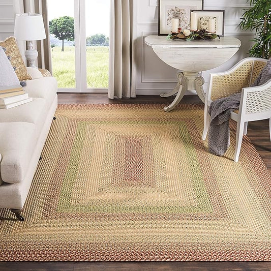 SAFAVIEH Washable Rug Outdoor Braided Collection - 10' x 14', Rust & Multi, Handmade & Reversible, Non-Shedding & Easy to Clean, Ideal for Patio, Backyard, Deck, Mudroom (BRD303A)