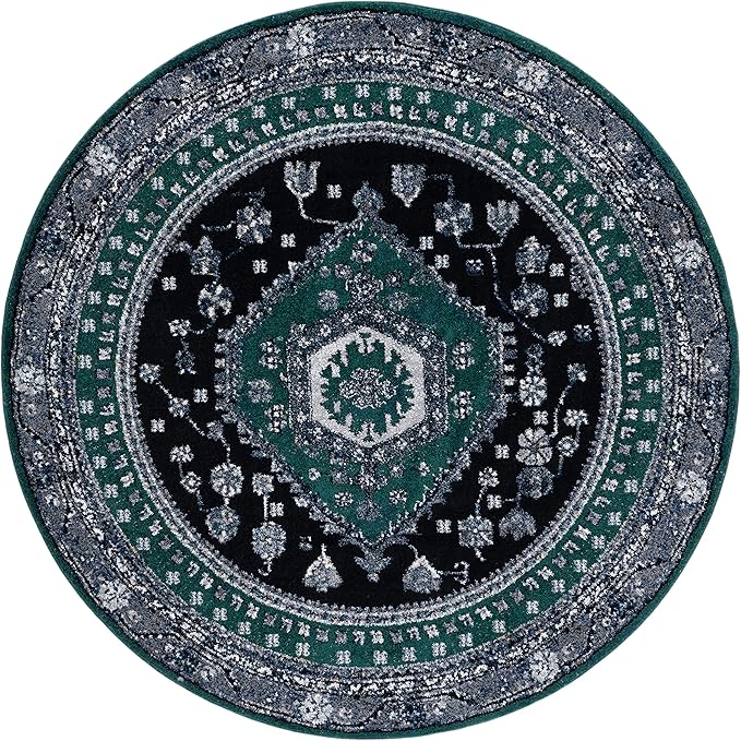 SAFAVIEH Vintage Hamadan Collection Area Rug - 6'7" Round, Green & Black, Traditional Oriental Design, Non-Shedding & Easy Care, Ideal for High Traffic Areas in Living Room, Bedroom (VTH204Y)