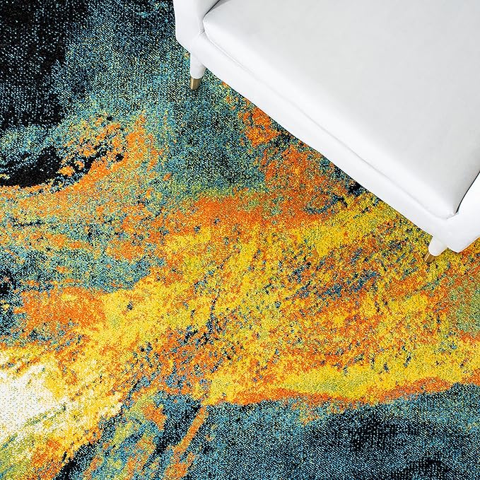 SAFAVIEH Galaxy Collection Runner Rug - 2'3" x 10', Blue & Yellow, Modern Abstract Design, Non-Shedding & Easy Care, Ideal for High Traffic Areas in Living Room, Bedroom (GAL117L)