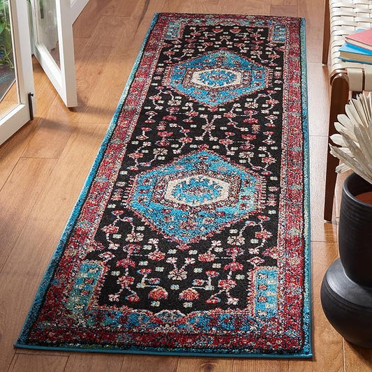 SAFAVIEH Vintage Hamadan Collection Runner Rug - 2'3" x 8', Turquoise & Black, Traditional Oriental Design, Non-Shedding & Easy Care, Ideal for High Traffic Areas in Living Room, Bedroom (VTH204K)