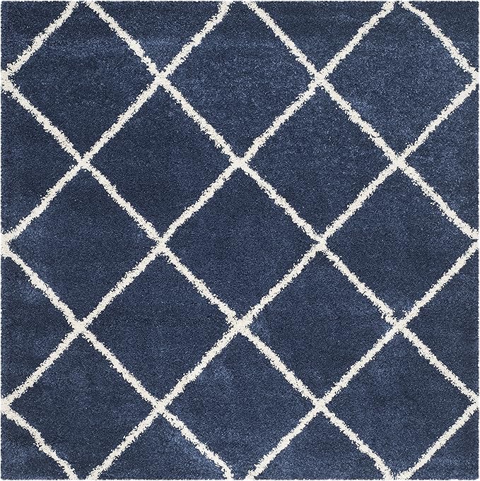 SAFAVIEH Hudson Shag Collection Area Rug - 11' Square, Navy & Ivory, Modern Trellis Design, Non-Shedding & Easy Care, 2-inch Thick Ideal for High Traffic Areas in Living Room, Bedroom (SGH281C)