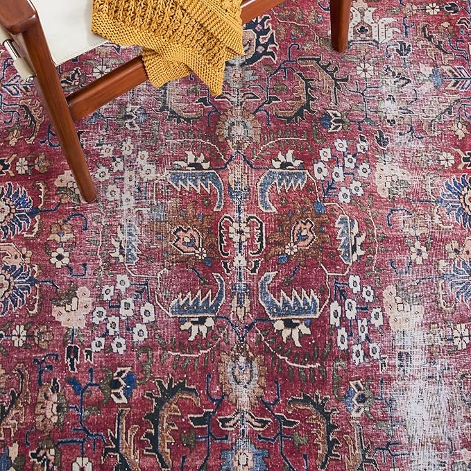 SAFAVIEH Washable Rug Tucson Collection - 3' x 5', Red & Beige, Slip Resistant & Easy to Clean, Ideal for Foyer, Entryway, Kitchen, Bedroom (TSN174Q)
