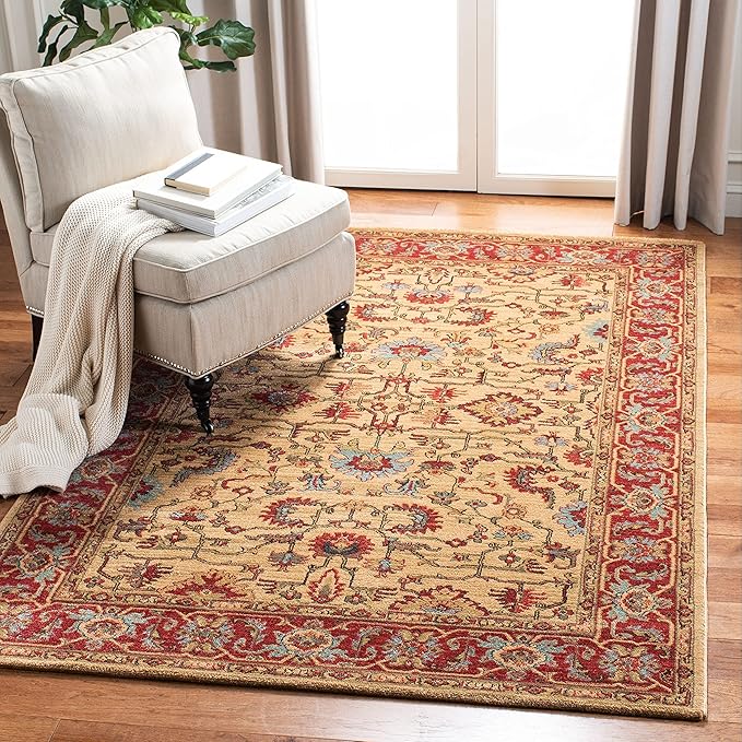 SAFAVIEH Mahal Collection Accent Rug - 3' x 5', Red & Navy, Traditional Oriental Design, Non-Shedding & Easy Care, Ideal for High Traffic Areas in Entryway, Living Room, Bedroom (MAH693F)