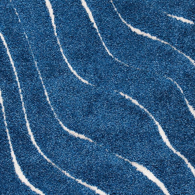 SAFAVIEH Florida Shag Collection Runner Rug - 2'3" x 9', Dark Blue & Cream, Non-Shedding & Easy Care, 1.2-inch Thick Ideal for High Traffic Areas in Living Room, Bedroom (SG472-6511)