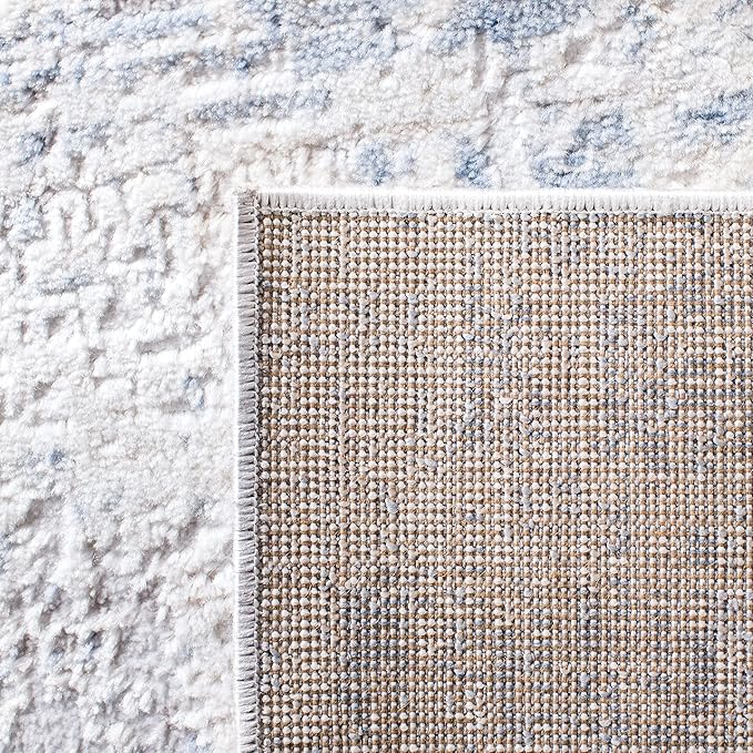 SAFAVIEH Amelia Collection 2'2" x 22' Ivory/Blue ALA700A Modern Abstract Non-Shedding Living Room Bedroom Runner Rug