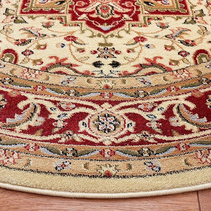 SAFAVIEH Lyndhurst Collection Area Rug - 3'3" Round, Ivory & Red, Traditional Oriental Design, Non-Shedding & Easy Care, Ideal for High Traffic Areas in Living Room, Bedroom (LNH330A)