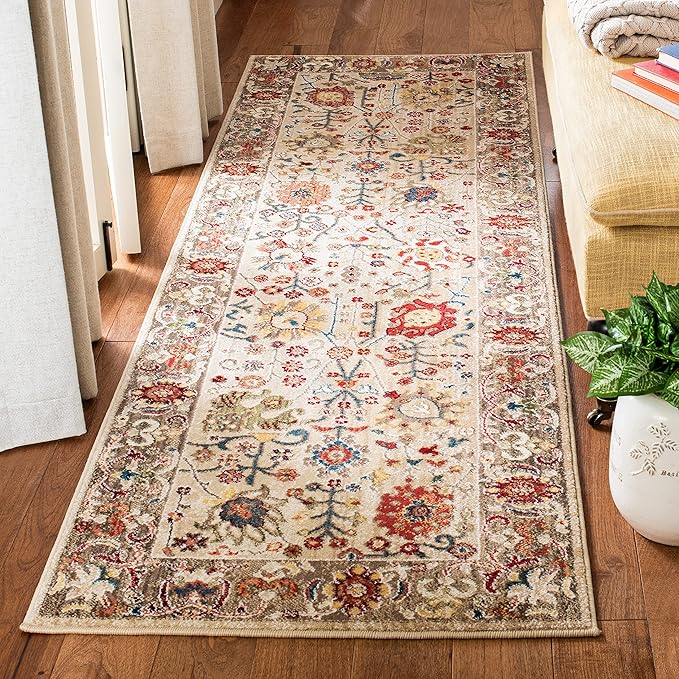 SAFAVIEH Kashan Collection Runner Rug - 2'6" x 16', Beige & Taupe, Traditional Oriental Design, Non-Shedding & Easy Care, Ideal for High Traffic Areas in Living Room, Bedroom, Dining (KSN303K-216)