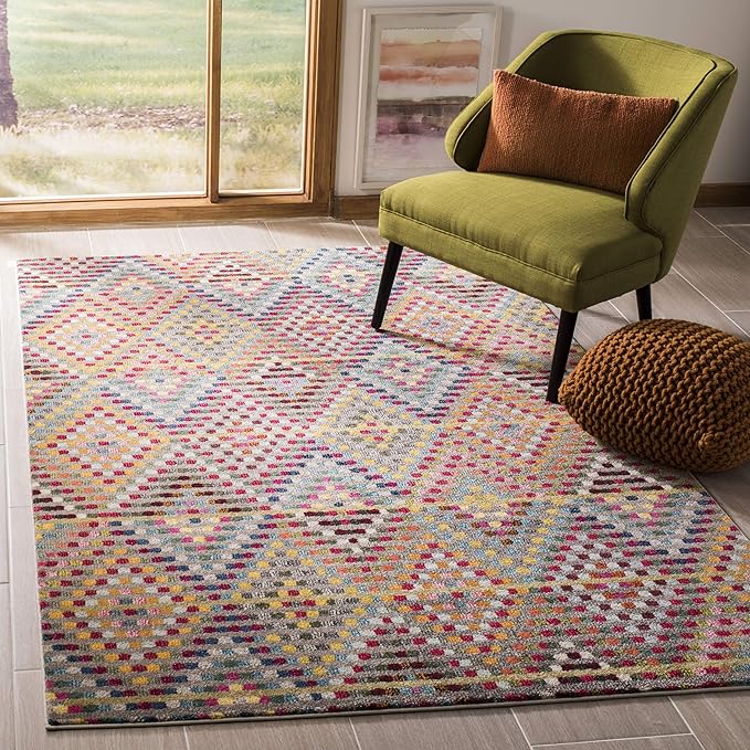 SAFAVIEH Monaco Collection Accent Rug - 4' x 5'7", Multi & Beige, Boho Diamond Design, Non-Shedding & Easy Care, Ideal for High Traffic Areas in Entryway, Living Room, Bedroom (MNC204F)
