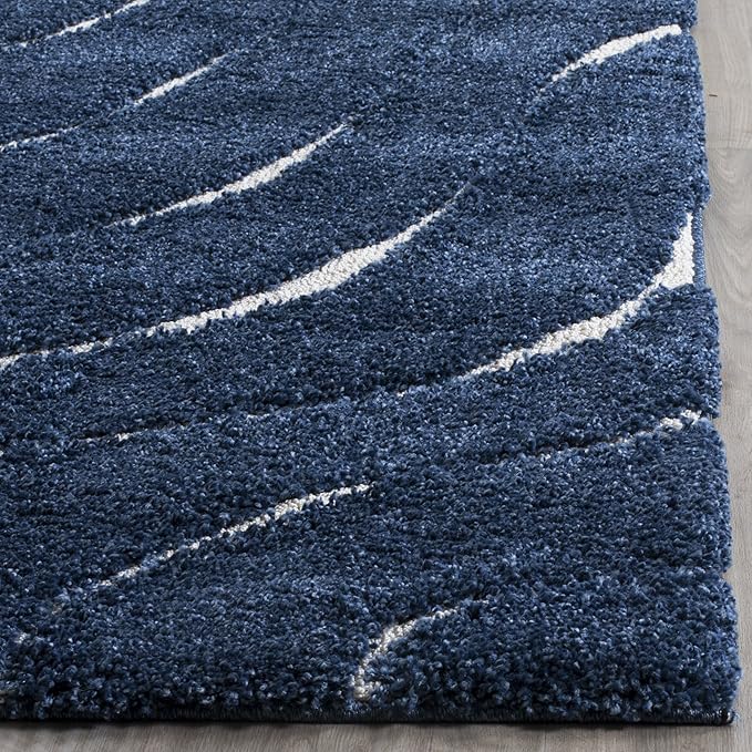 SAFAVIEH Florida Shag Collection Runner Rug - 2'3" x 9', Dark Blue & Cream, Non-Shedding & Easy Care, 1.2-inch Thick Ideal for High Traffic Areas in Living Room, Bedroom (SG472-6511)