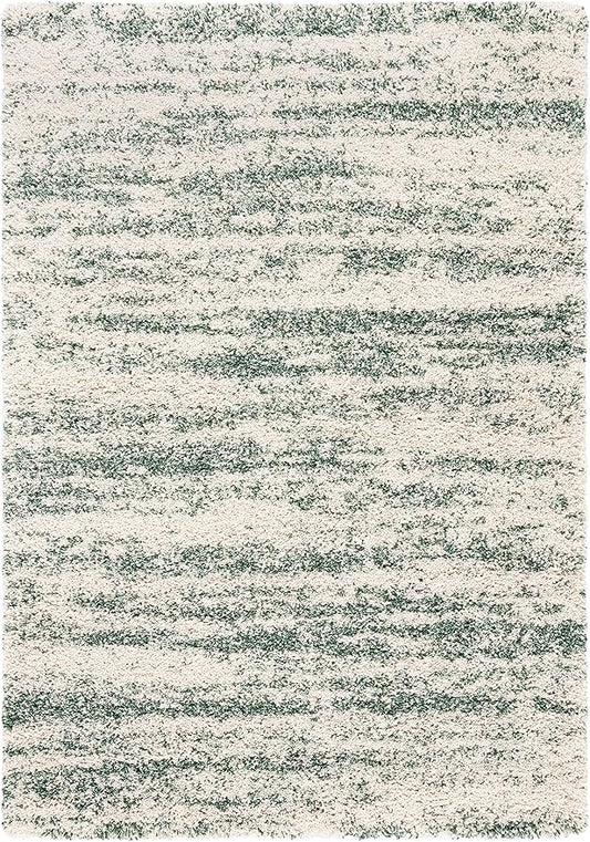 SAFAVIEH Hudson Shag Collection Accent Rug - 2' x 3', Ivory & Green, Modern Design, Non-Shedding & Easy Care, 2-inch Thick Ideal for High Traffic Areas in Entryway, Living Room, Bedroom (SGH206Y)
