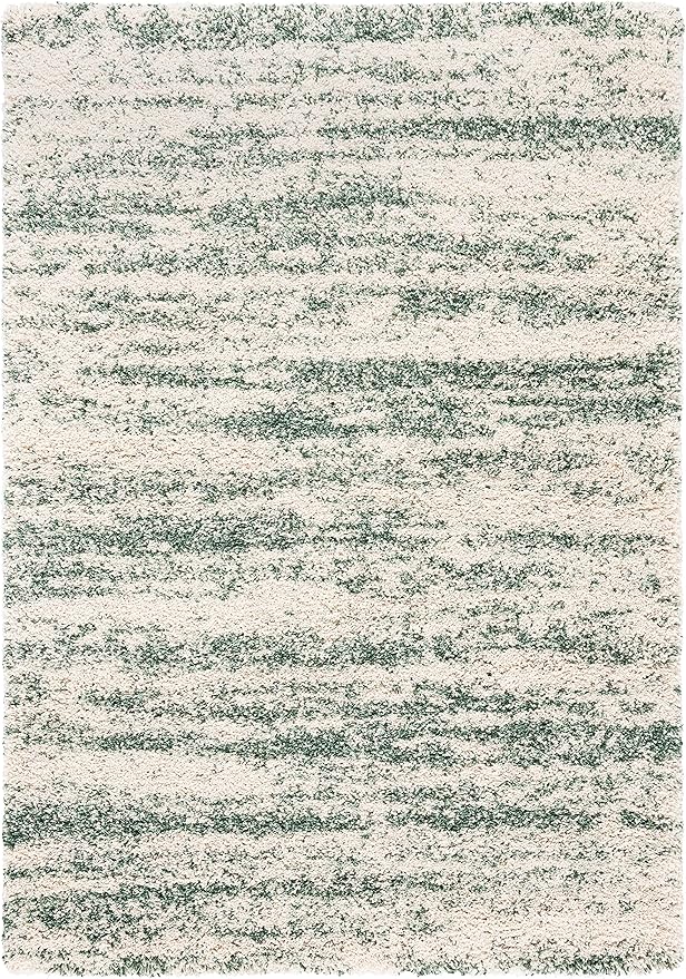 SAFAVIEH Hudson Shag Collection Accent Rug - 4' x 6', Ivory & Green, Modern Design, Non-Shedding & Easy Care, 2-inch Thick Ideal for High Traffic Areas in Entryway, Living Room, Bedroom (SGH206Y)