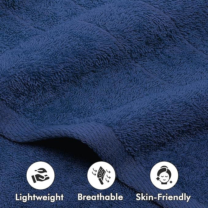 Bath Towels Set of 4 – 100% Cotton Royal Blue Extra Large Towels for Bathroom, Spa Use (55x28 in) – Super Soft and Quick Dry Large Bath Sheets for Adults