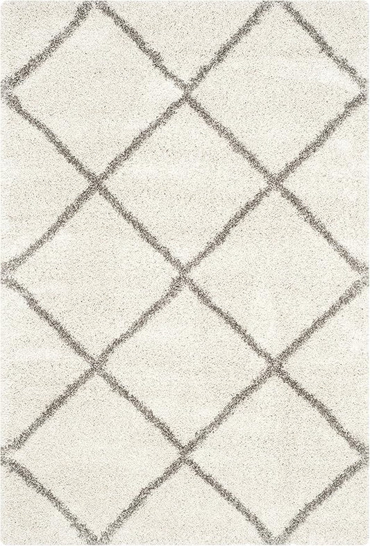 SAFAVIEH Hudson Shag Collection Accent Rug - 2' x 3', Ivory & Grey, Modern Trellis Design, Non-Shedding & Easy Care, 2-inch Thick Ideal for High Traffic Areas in Foyer, Living Room, Bedroom (SGH281A)