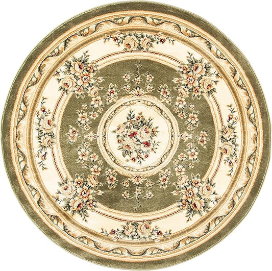 SAFAVIEH Lyndhurst Collection 8' Round Sage / Ivory LNH218B Traditional European Medallion Non-Shedding Dining Room Entryway Foyer Living Room Bedroom Area Rug