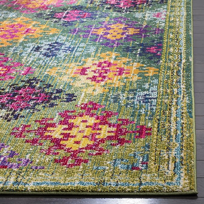 SAFAVIEH Monaco Collection Accent Rug - 3' x 5', Green & Multi, Boho Diamond Trellis Design, Non-Shedding & Easy Care, Ideal for High Traffic Areas in Entryway, Living Room, Bedroom (MNC244G)