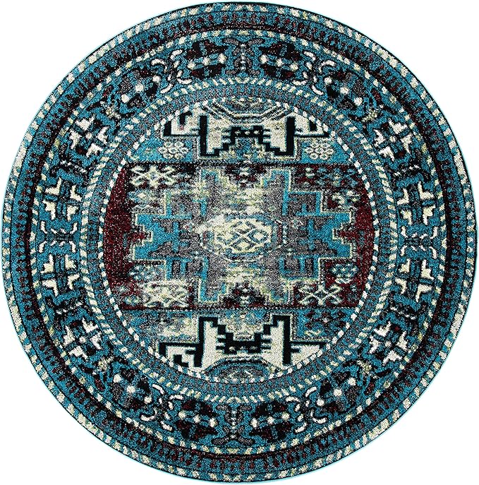 SAFAVIEH Vintage Hamadan Collection Area Rug - 8' Round, Light Blue & Black, Traditional Oriental Design, Non-Shedding & Easy Care, Ideal for High Traffic Areas in Living Room, Bedroom (VTH213M)