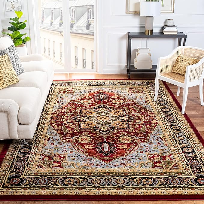 SAFAVIEH Lyndhurst Collection Area Rug - 6' Square, Red & Black, Traditional Oriental Design, Non-Shedding & Easy Care, Ideal for High Traffic Areas in Living Room, Bedroom (LNH330B)