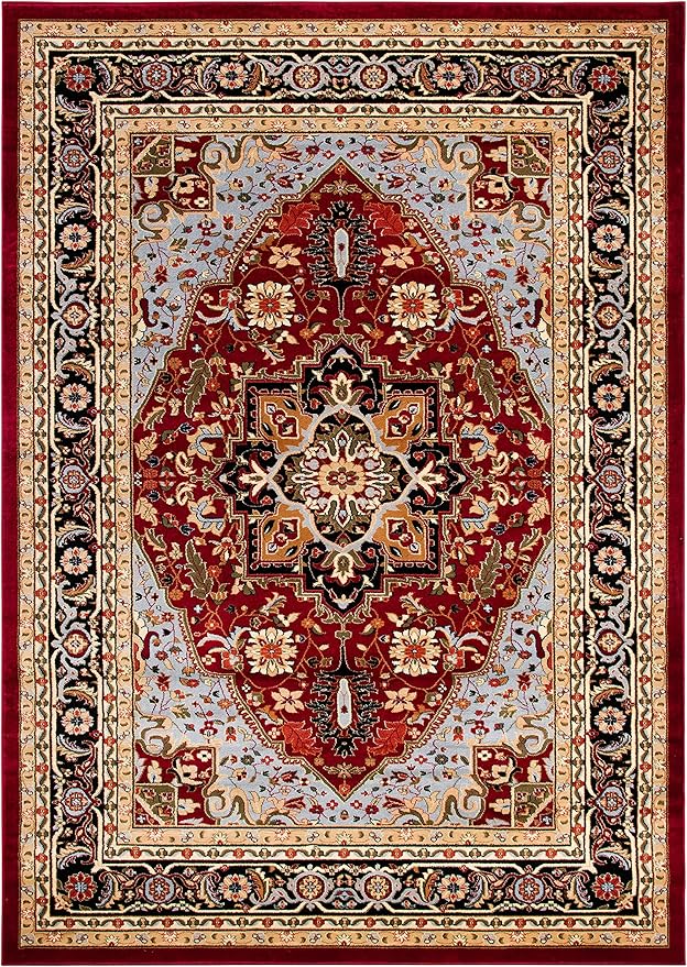 SAFAVIEH Lyndhurst Collection Area Rug - 8' x 11', Red & Black, Traditional Oriental Design, Non-Shedding & Easy Care, Ideal for High Traffic Areas in Living Room, Bedroom (LNH330B)