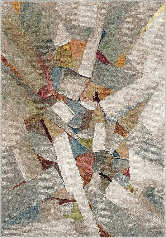 SAFAVIEH Porcello Collection Area Rug - 6'7" x 9', Grey & Multi, Modern Abstract Design, Non-Shedding & Easy Care, Ideal for High Traffic Areas in Living Room, Bedroom (PRL6937B)