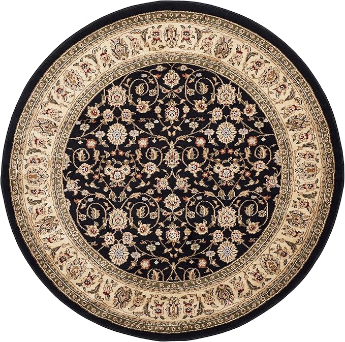 SAFAVIEH Lyndhurst Collection Area Rug - 6' Round, Black/Ivory, Geometric Design, Ideal for High Traffic Areas in Living Room, Bedroom, Dining (LNH316B)