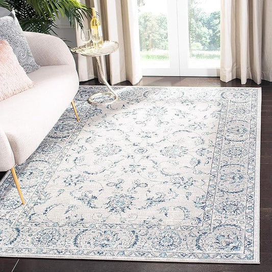 SAFAVIEH Brentwood Collection Accent Rug - 2' x 4', Light Grey & Blue, Oriental Floral Scroll Design, Non-Shedding & Easy Care, Ideal for High Traffic Areas in Entryway, Living Room, Bedroom (BNT854G)