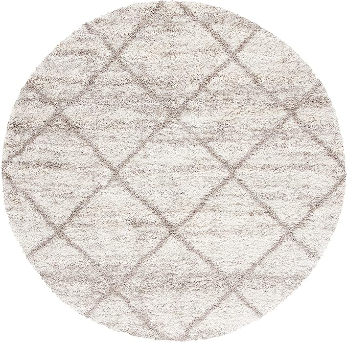 SAFAVIEH Hudson Shag Collection Area Rug - 8' Round, Multi Ivory & Beige, Modern Trellis Design, Non-Shedding & Easy Care, 2-inch Thick Ideal for High Traffic Areas in Living Room, Bedroom (SGH281H)