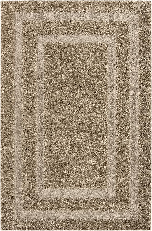 SAFAVIEH Florida Shag Collection Area Rug - 6' x 9', Beige & Beige, Border Design, Non-Shedding & Easy Care, 1.2-inch Thick Ideal for High Traffic Areas in Living Room, Bedroom (SG454-1313)