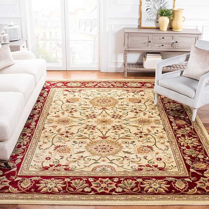 SAFAVIEH Lyndhurst Collection Area Rug - 10' x 14', Ivory & Red, Traditional Oriental Design, Non-Shedding & Easy Care, Ideal for High Traffic Areas in Living Room, Bedroom (LNH212K)
