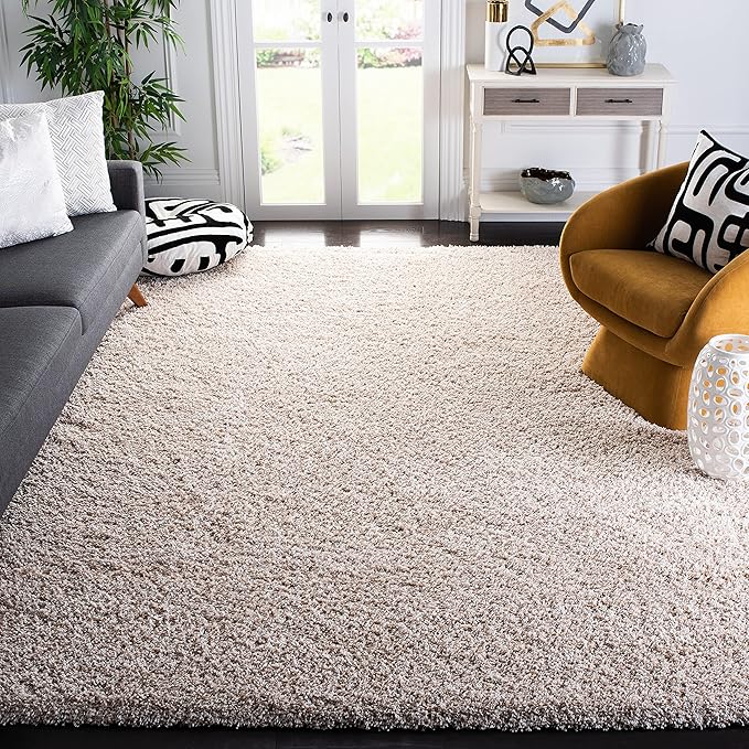 SAFAVIEH Santa Monica Shag Collection Area Rug - 11' x 15', Beige, Solid Pattern, Plush 2-inch Thick, Ideal for High Traffic Areas in Living Room, Bedroom, Dining (SGN725-1313-1115)