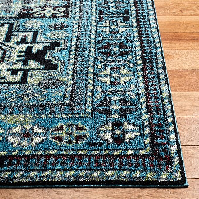 SAFAVIEH Vintage Hamadan Collection Runner Rug - 2'3" x 8', Light Blue & Black, Traditional Oriental Design, Non-Shedding & Easy Care, Ideal for High Traffic Areas in Living Room, Bedroom (VTH213M)