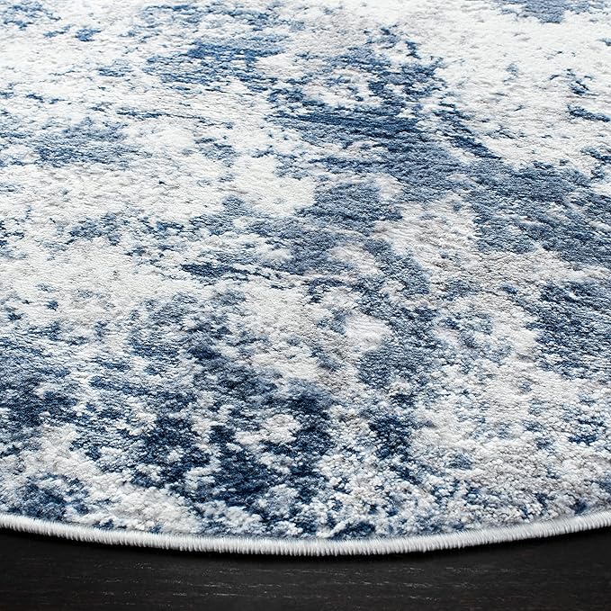 SAFAVIEH Amelia Collection Area Rug - 3' Round, Navy & Grey, Modern Abstract Design, Non-Shedding & Easy Care, Ideal for High Traffic Areas in Living Room, Bedroom, Dining Room (ALA705N-3R)