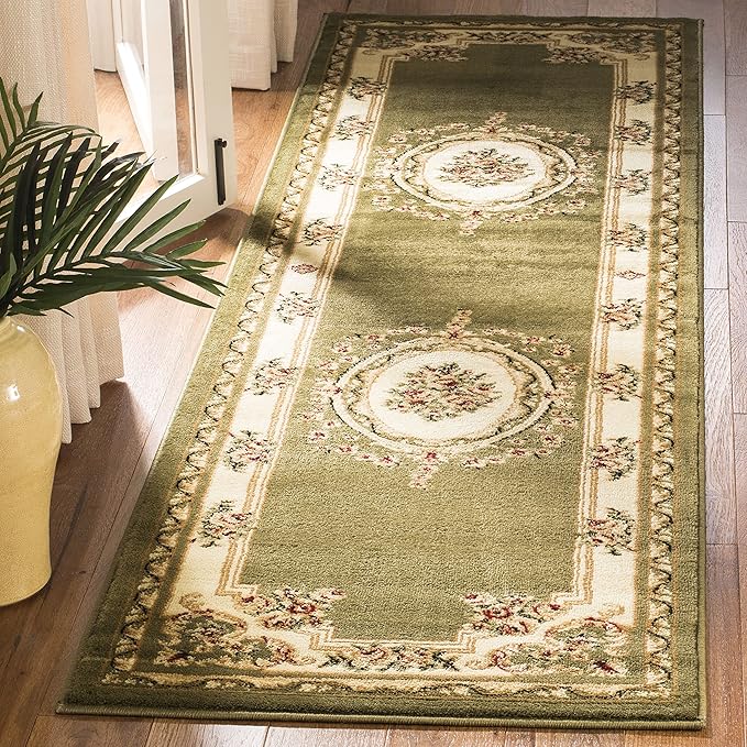 SAFAVIEH Lyndhurst Collection Runner Rug - 2'3" x 8', Sage & Ivory, Traditional European Medallion Design, Non-Shedding & Easy Care, Ideal for High Traffic Areas in Living Room, Bedroom (LNH218B)