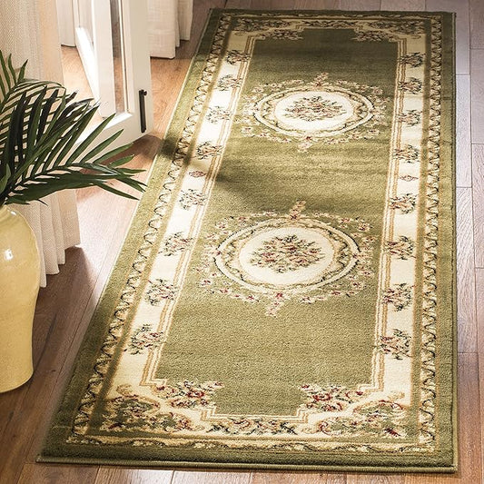 SAFAVIEH Lyndhurst Collection Runner Rug - 2'3" x 8', Sage & Ivory, Traditional European Medallion Design, Non-Shedding & Easy Care, Ideal for High Traffic Areas in Living Room, Bedroom (LNH218B)