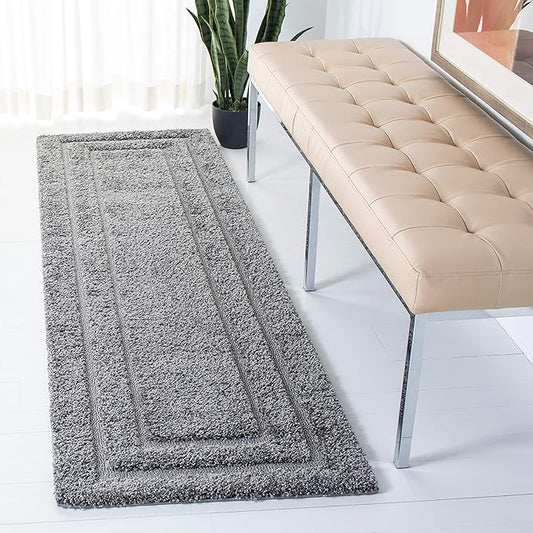 SAFAVIEH Florida Shag Collection Runner Rug - 2'3" x 9', Grey & Grey, Border Design, Non-Shedding & Easy Care, 1.2-inch Thick Ideal for High Traffic Areas in Living Room, Bedroom (SG454-8080)