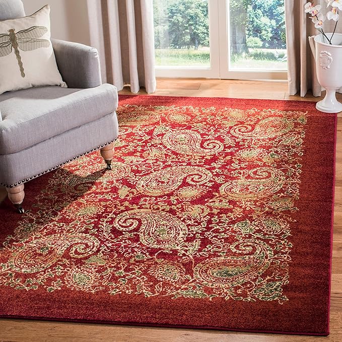 SAFAVIEH Lyndhurst Collection Area Rug - 8' x 11', Beige & Multi, Traditional Paisley Design, Non-Shedding & Easy Care, Ideal for High Traffic Areas in Living Room, Bedroom (LNH224A)