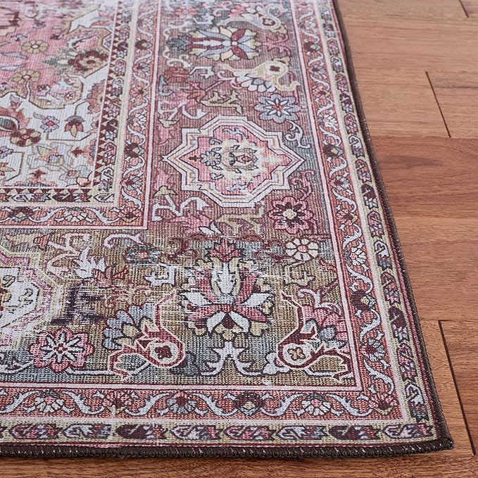 SAFAVIEH Washable Rug Tucson Collection - 3' x 5', Pink & Beige, Slip Resistant & Easy to Clean, Ideal for Foyer, Entryway, Kitchen, Bedroom (TSN144U)