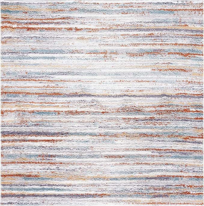 SAFAVIEH Berber Shag Collection Area Rug - 5'1" Square, Blue Rust & Ivory, Striped Design, Non-Shedding & Easy Care, 1.2-inch Thick, Ideal for The Living Room, Bedroom, Dining Room (BER565A-5SQ)