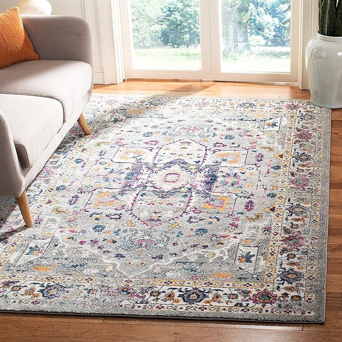 SAFAVIEH Evoke Collection 3' x 5' Ivory/Grey EVK275A Oriental Medallion Distressed Non-Shedding Living Room Bedroom Accent Rug