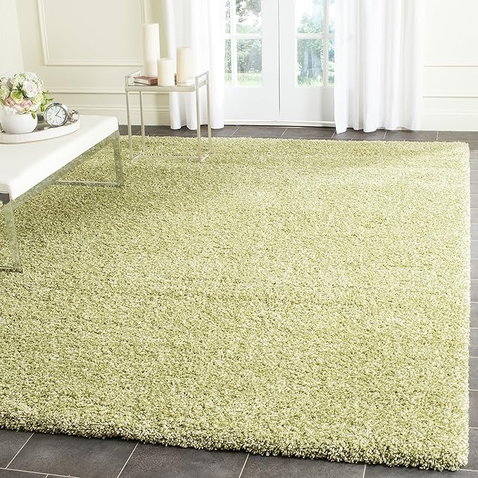SAFAVIEH Santa Monica Shag Collection 3' x 5' Green SGN725 Solid Non-Shedding Living Room Bedroom Dining Room Entryway Plush 2-inch Thick Area Rug