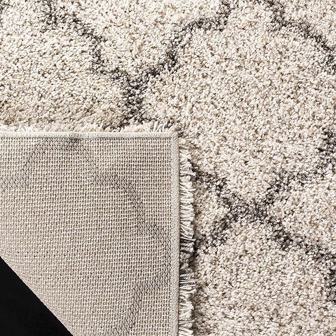 SAFAVIEH Hudson Shag Collection Runner Rug - 2'3" x 6', Ivory & Grey, Moroccan Trellis Design, Non-Shedding & Easy Care, 2-inch Thick Ideal for High Traffic Areas in Living Room, Bedroom (SGH282A)